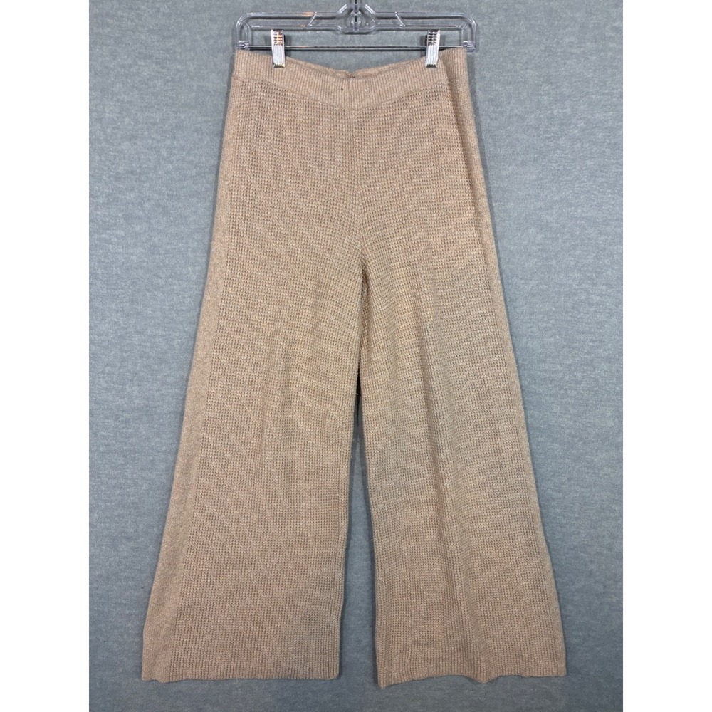Aerie Womens Tan Waffle Knit Wide Leg Pants Size Medium Marled High Rise Lounge